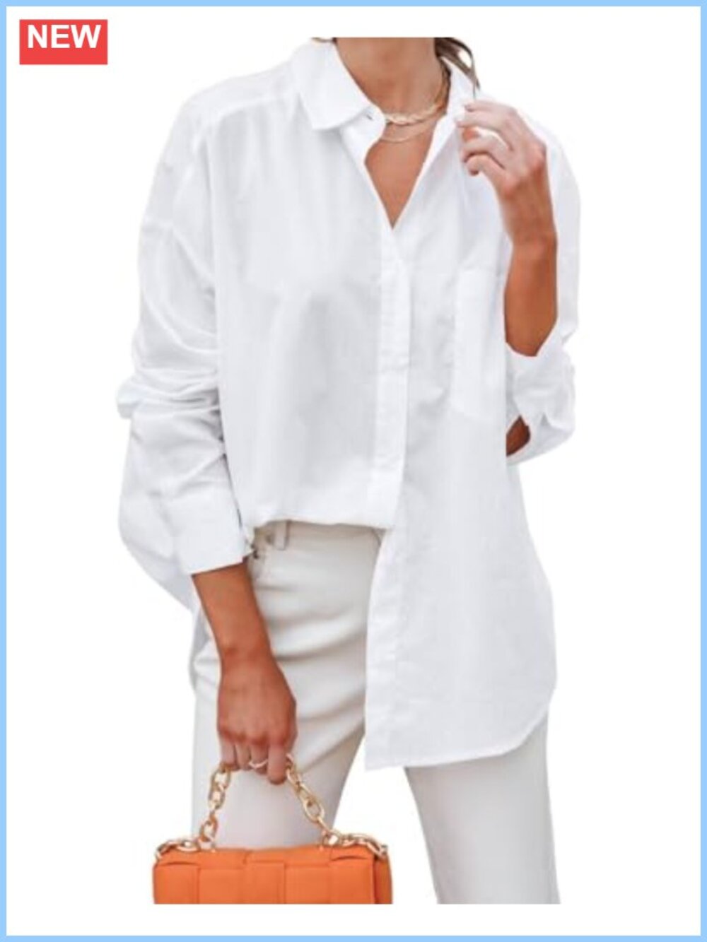 Cotton Rayon Long Sleeve Button Down Blouse Loose Fit Casual Work Shirt